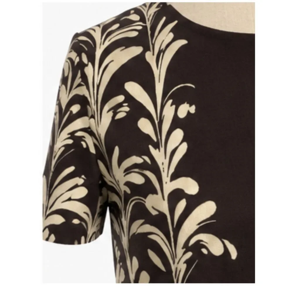 Tory Burch Printed Sheath Mini Dress XS Brown Ivory Short Sleeve Stretch